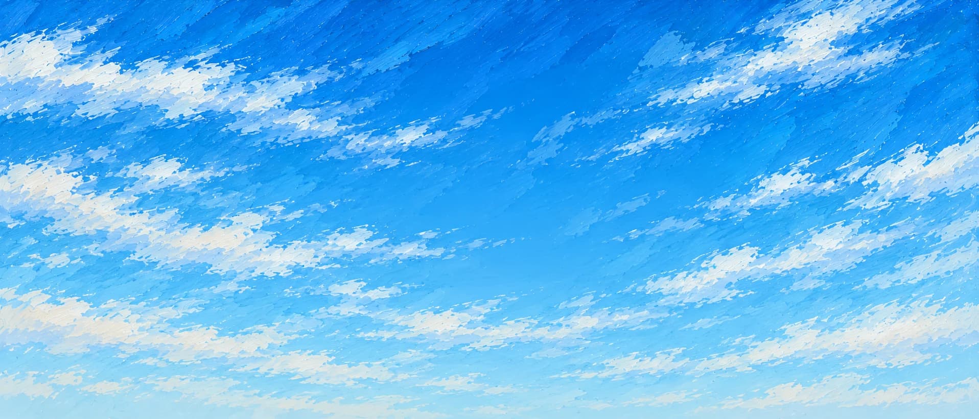 Painted blue sky with drifting clouds
